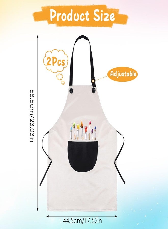 KFHENSOMR 2 Pack Children's Apron Adjustable Art Apron with Front Pocket Girls Boys Aprons for Kids 6-8 Artist Painting Crafting Cooking Baking Art Gardening (Gray & Black) - Image 2